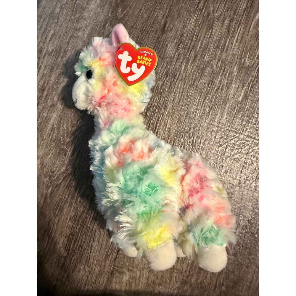 Ty Beanie Babies Lola the Llama Multi-Color Pastel Tie Dye Plush Stuffed Animal